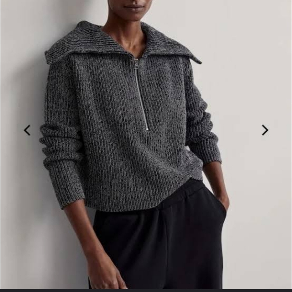 Varley Gray & White Elise Half Zip Sweater, Small